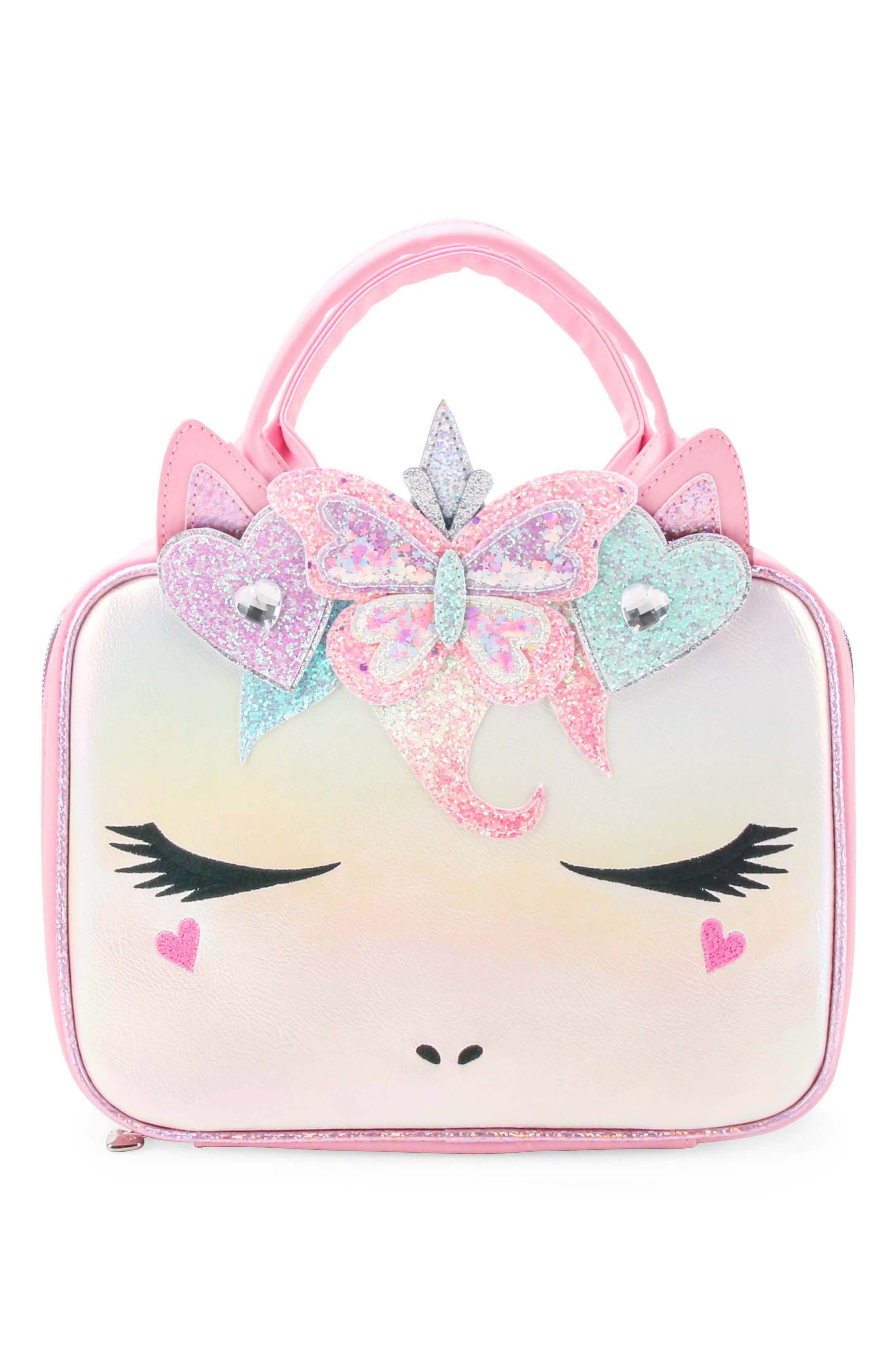 OMG Accessories Kids' Miss Gwen Butterfly Glitter Lunch Bag, Main, color, 