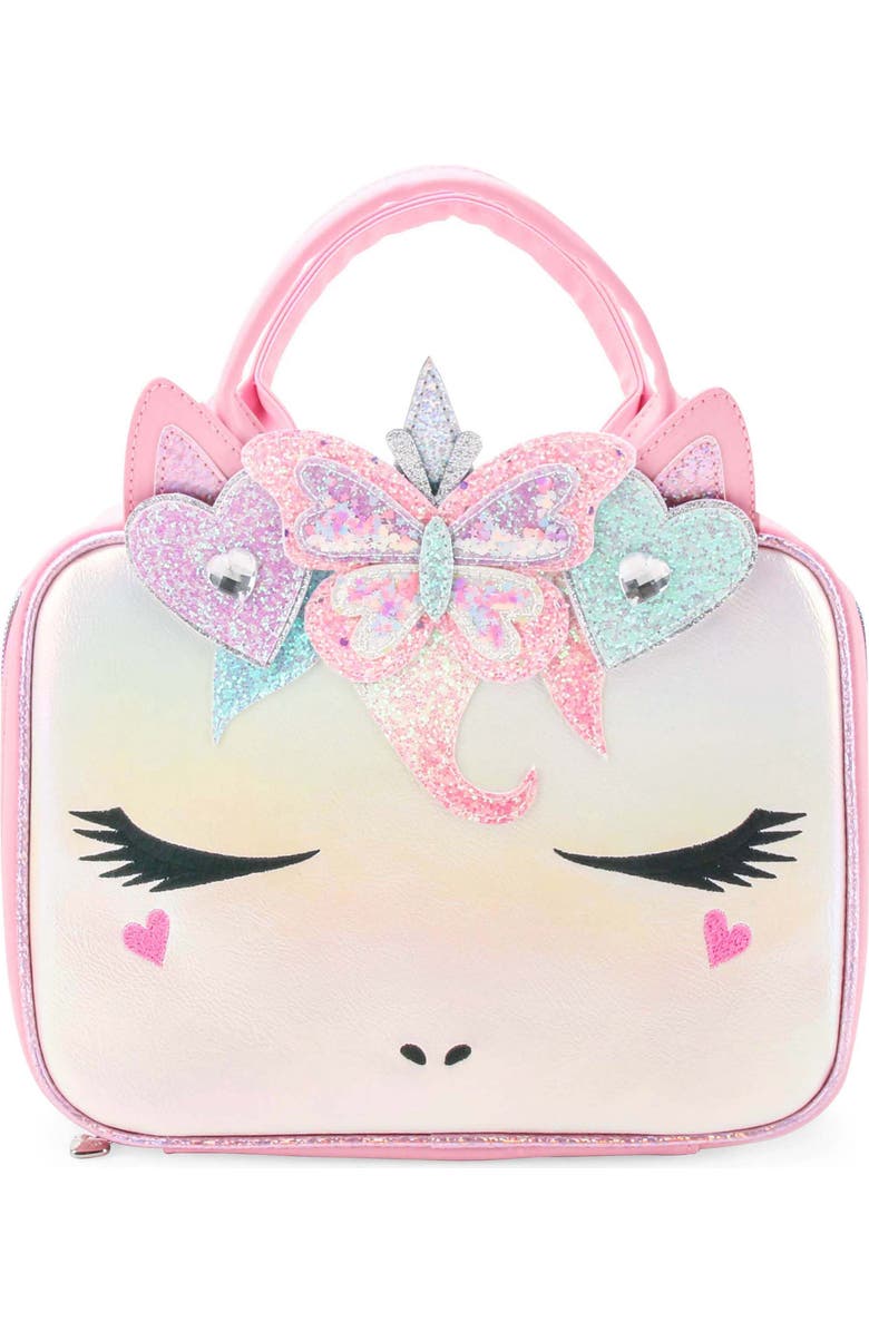 OMG Accessories Kids' Miss Gwen Butterfly Glitter Lunch Bag, Main, color,