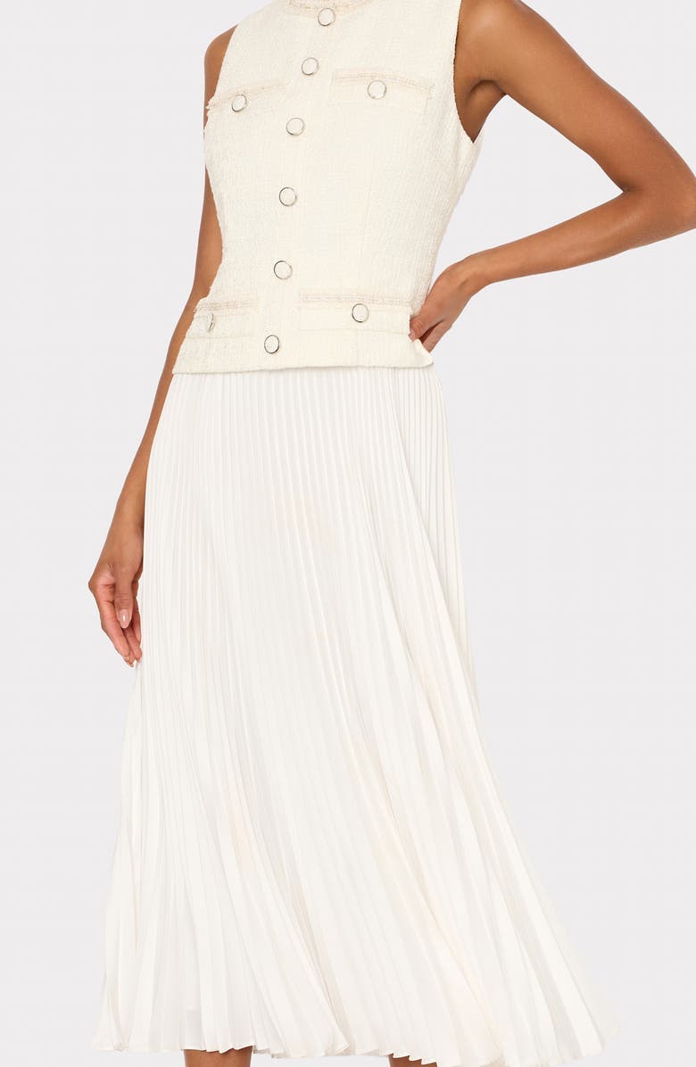 Milly Bouclé Mixed Media Dress, Alternate, color, Ecru