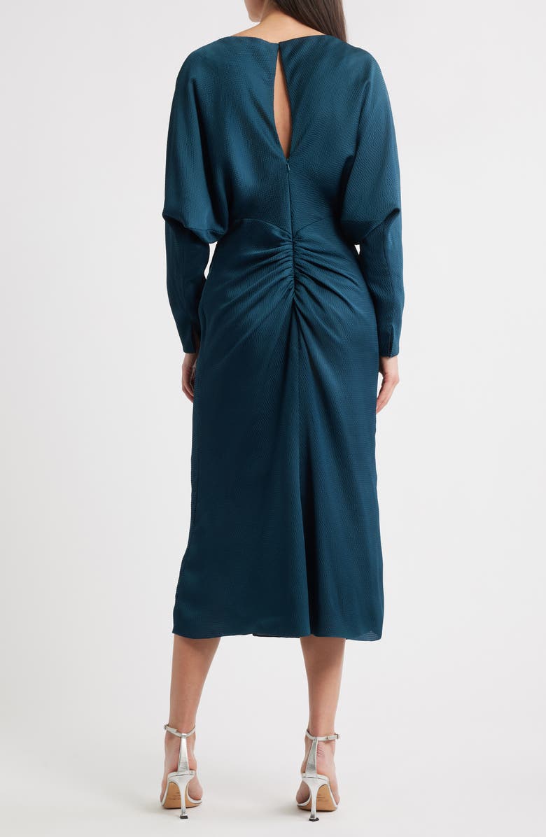 Amsale Ruched Long Sleeve Cocktail Dress, Alternate, color, Petrol