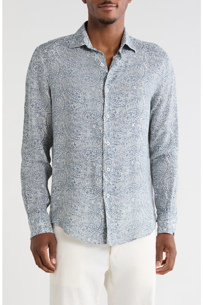 Julian Comfort Stretch Paisley Button-Up Shirt, Main, color, STEEL