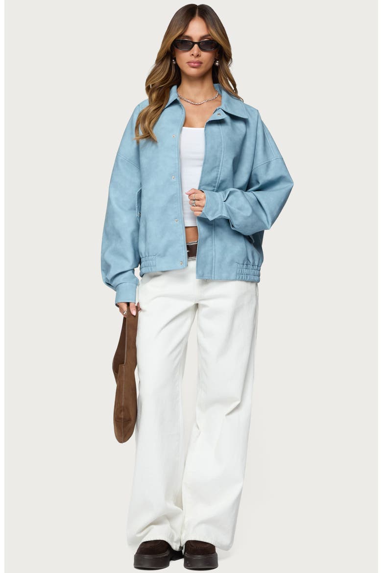 Oversize Faux Leather Jacket, Alternate, color, LIGHT-BLUE-WASHED