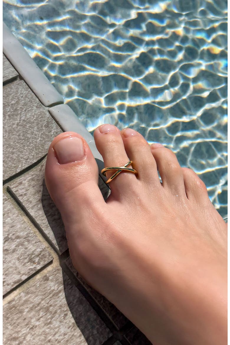 14K Gold Plated Crisscross Band Toe Ring, Alternate, color, GOLD