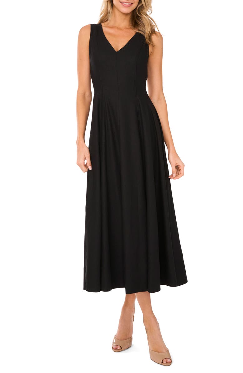 Ted Baker Pleated Waist Sleeveless Linen Blend Maxi Dress, Main, color, Rich Black