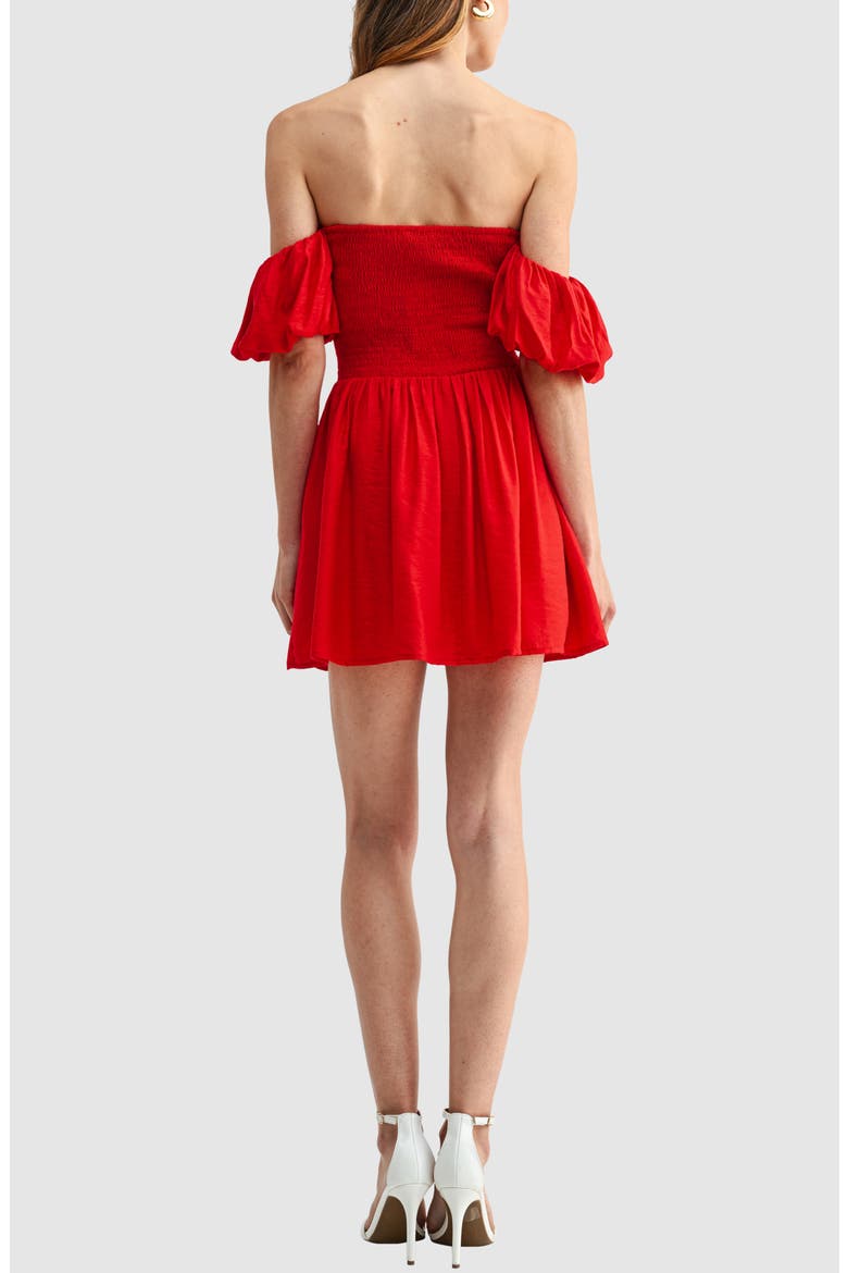 Shirred Off the Shoulder Dress, Alternate, color, RED