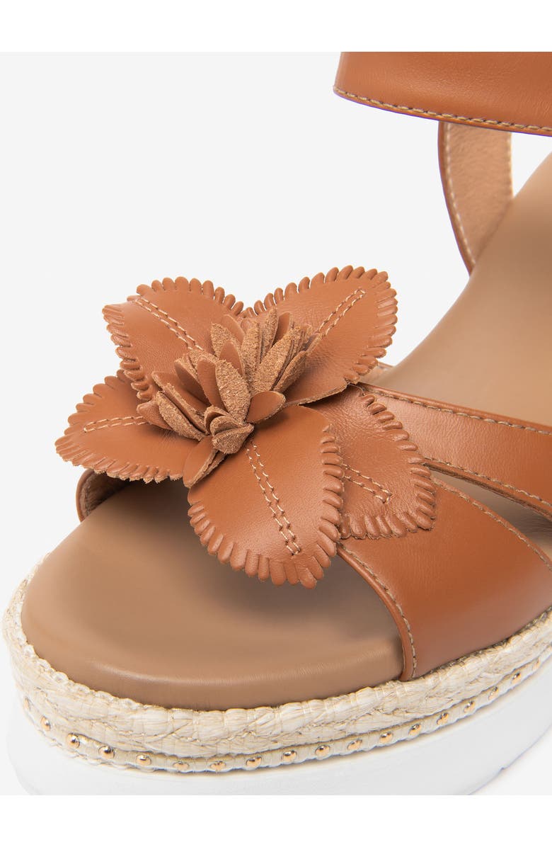 NeroGiardini Floral Platform Wedge Sandal, Alternate, color, Cognac
