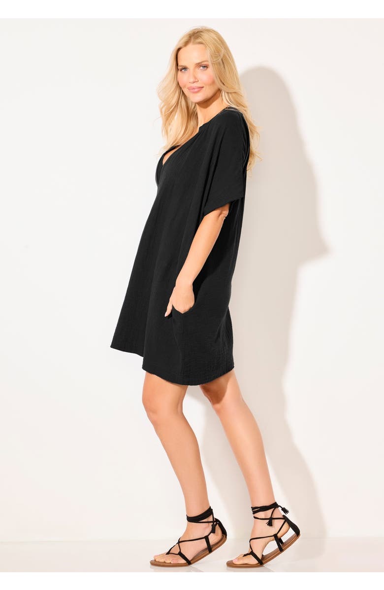 Swimsuits for All Cotton Gauze V-Neck Cover Up, Alternate, color, Black