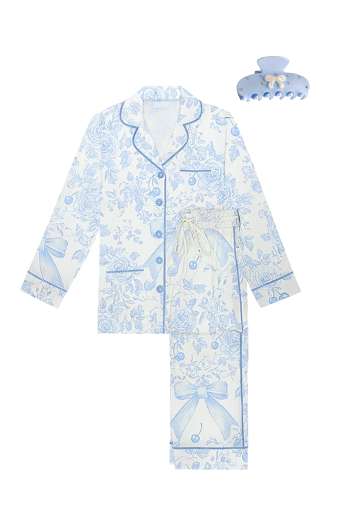 Toile Bow Print Pajama Set Gift Bundle