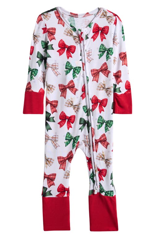 Posh Peanut Bow Print Fitted Convertible Footie Pajamas In White