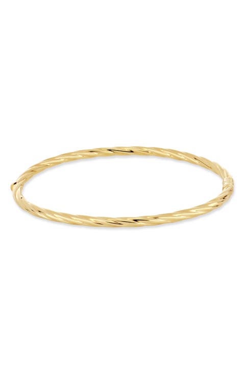 14K Gold Twisted Texture Bangle Bracelet