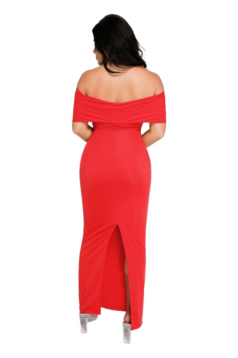 Built In Shapewear Off the Shoulder Column Maxi Dress, Alternate, color, Ruby