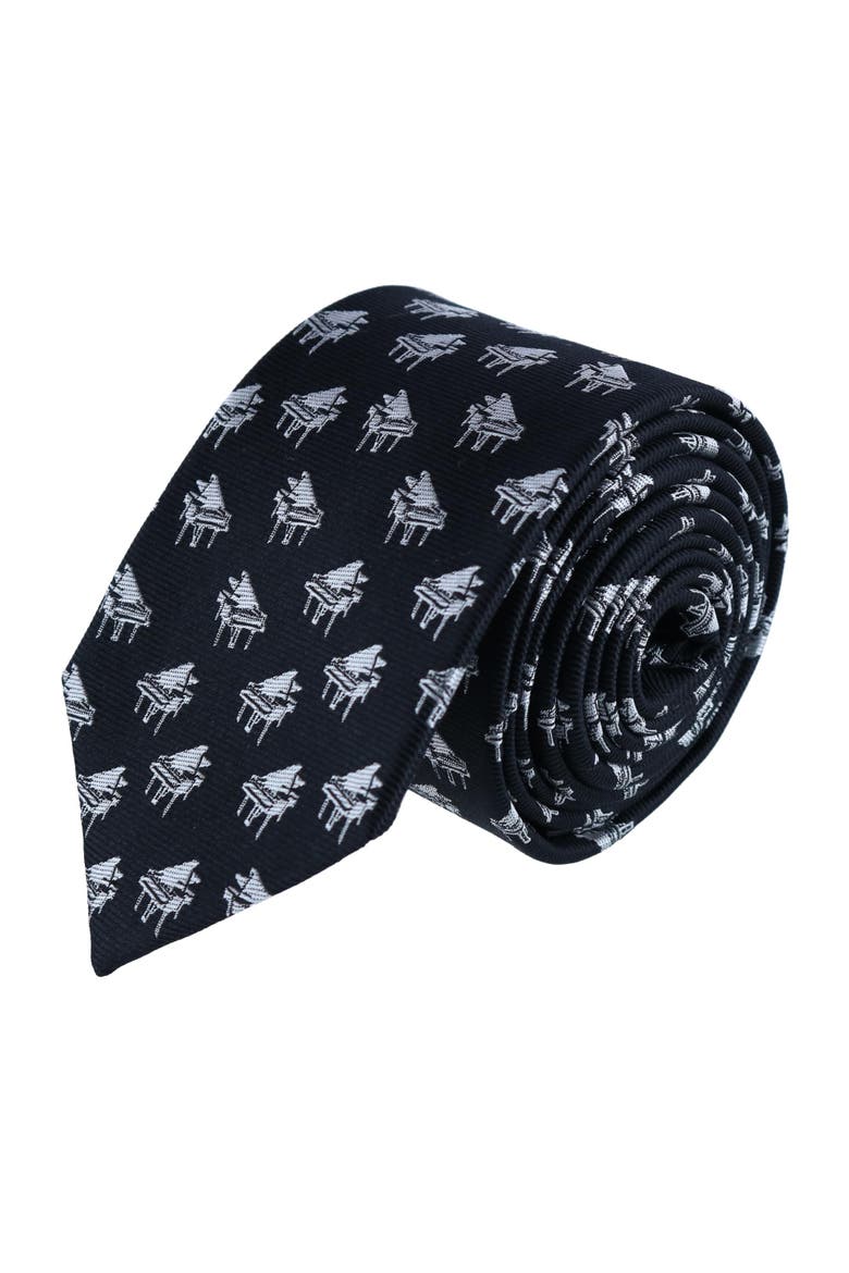 The Chopin Classical Piano Silk Necktie, Main, color, Black