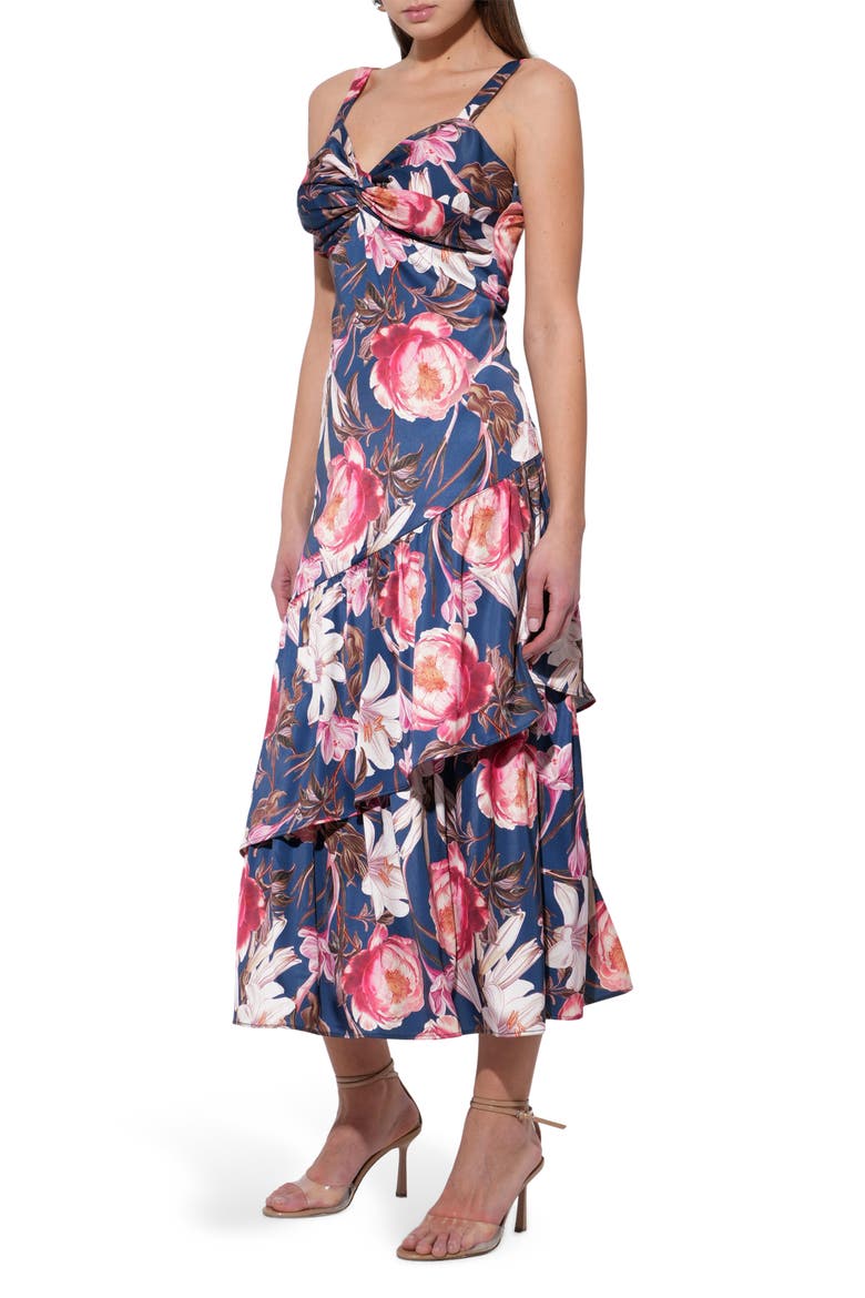Dione Floral Tiered Ruffle Dress, Alternate, color, NAVY