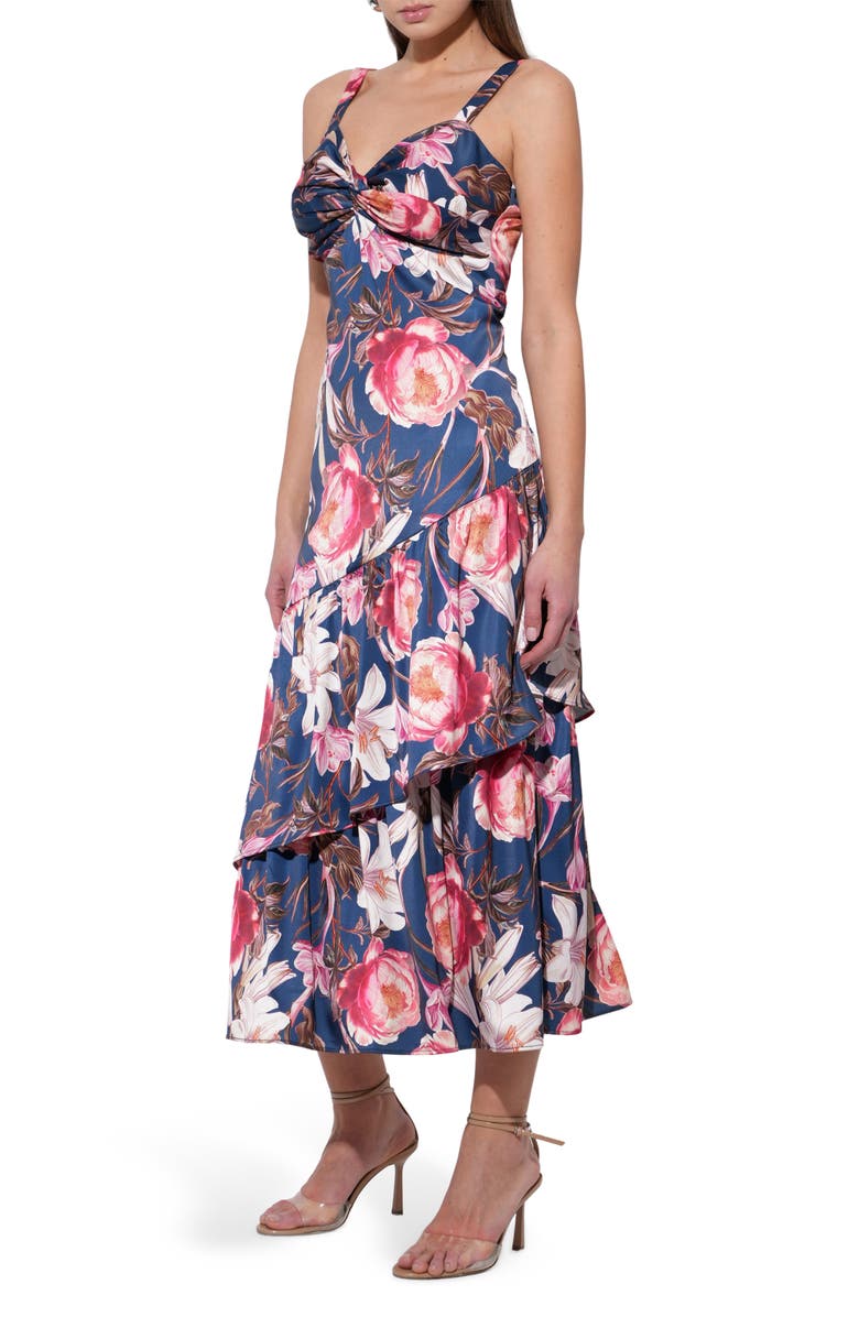 Adelyn Rae Dione Floral Tiered Ruffle Dress, Alternate, color, Navy