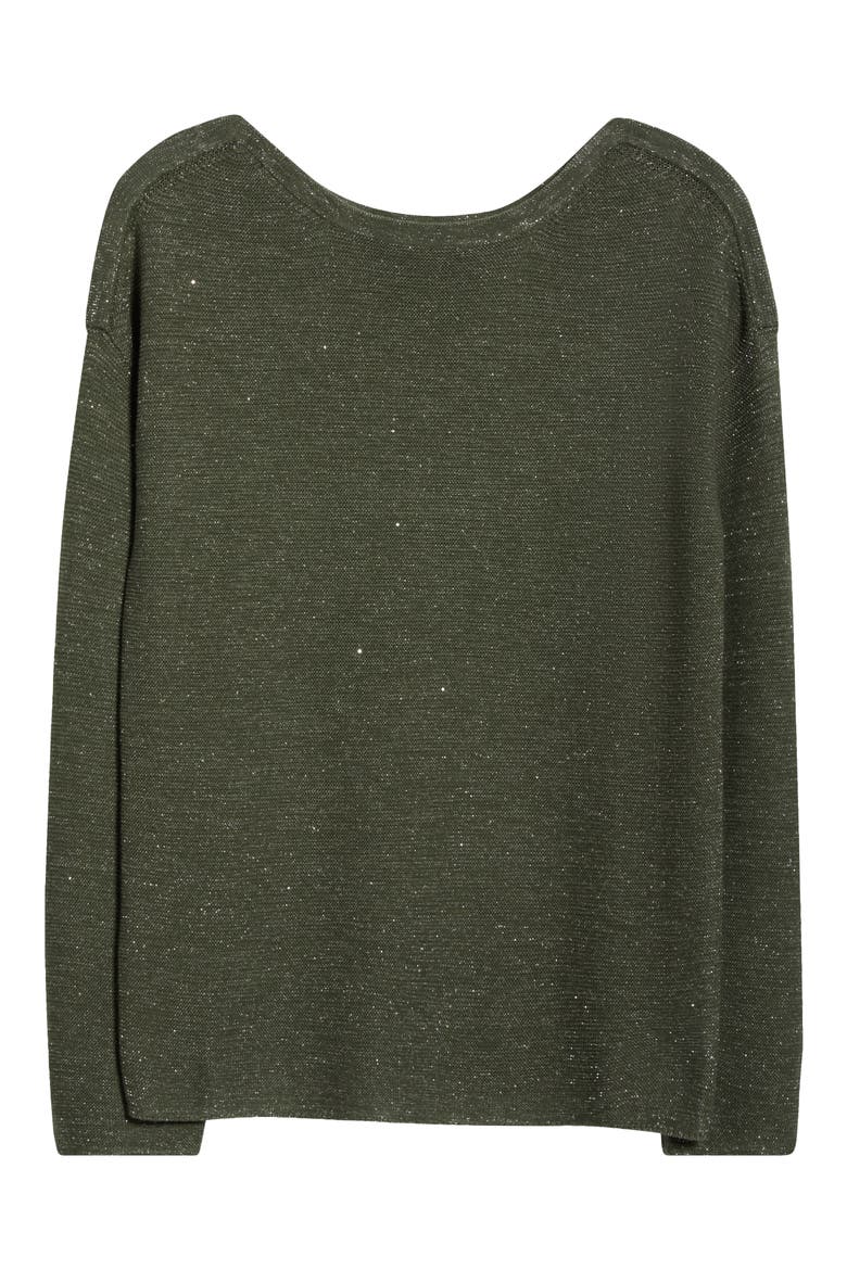 Crystal Sands Sequin Relaxed Fit Cotton Blend Sweater, Alternate, color, PALM MOSS