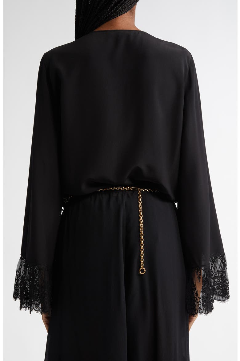 Lace Cuff Silk Crêpe de Chine Shirt, Alternate, color, BLACK