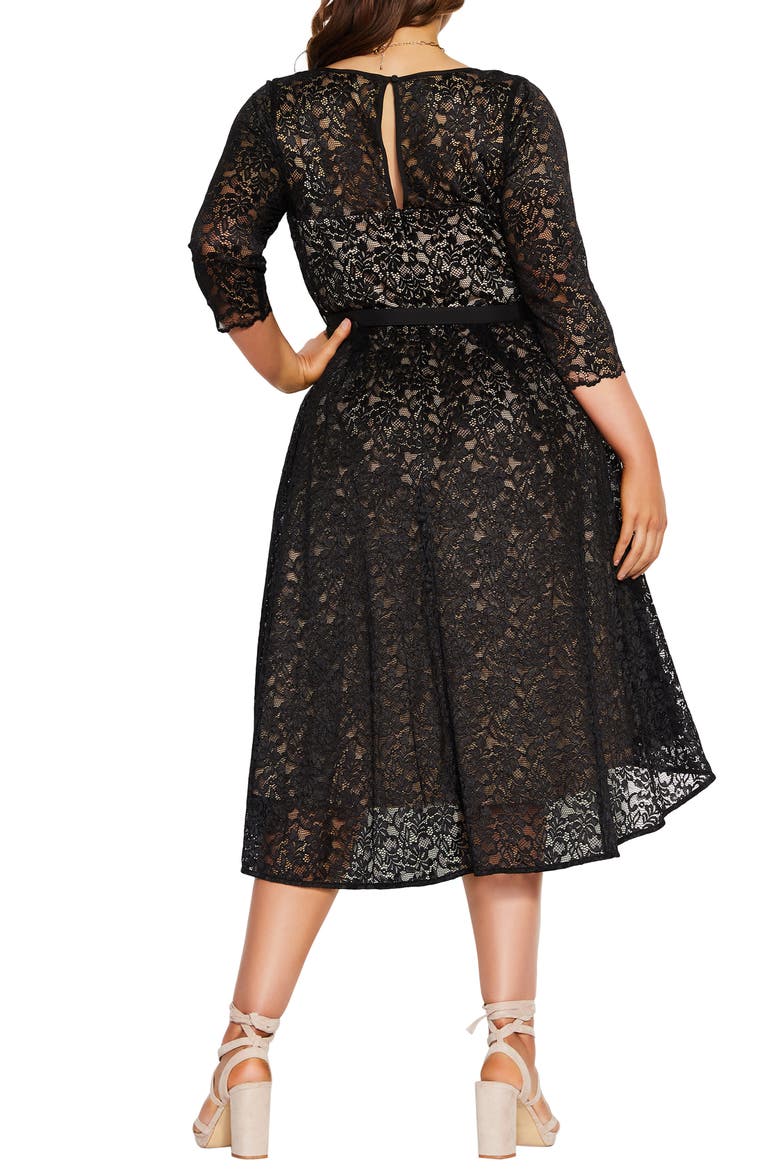 Belted Lace A-Line Dress, Alternate, color, BLACK