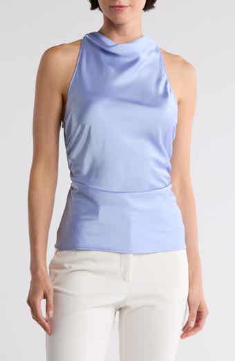 Renee C Open Back Ruched Satin Top