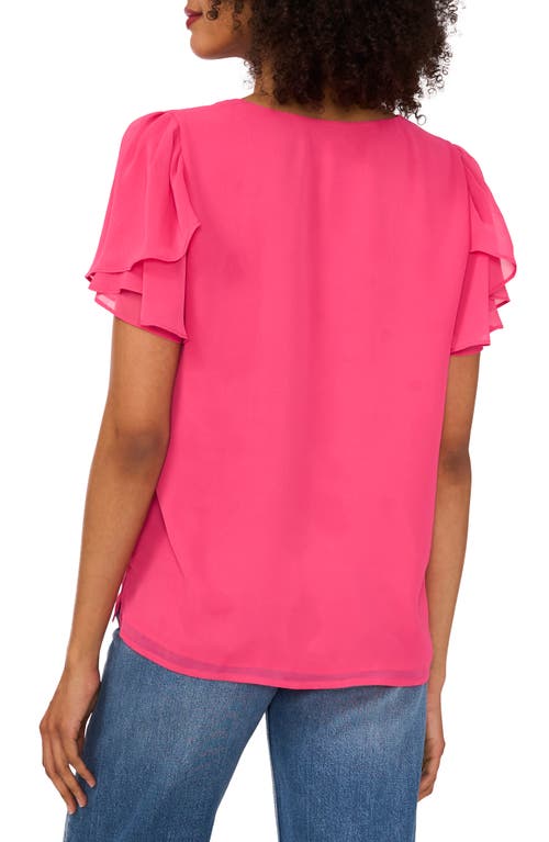 Vince Camuto V-neck Tulip Sleeve Chiffon Top In Pink