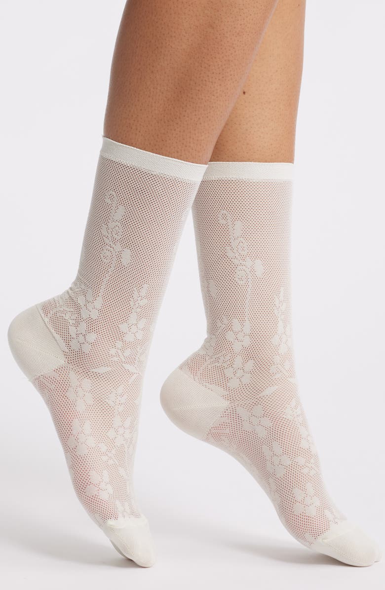 Nordstrom Floral Fishnet Crew Socks, Main, color, Ivory Tofu