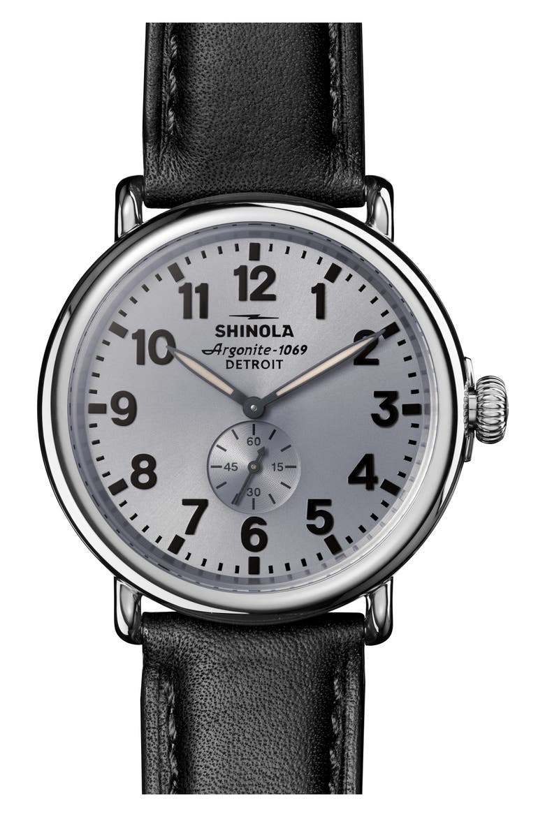 Runwell Sub Second Leather Strap Watch, 47mm, Main, color, COOL GRAY