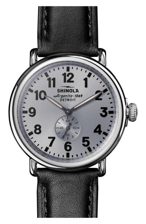 Runwell Sub Second Leather Strap Watch, 47mm