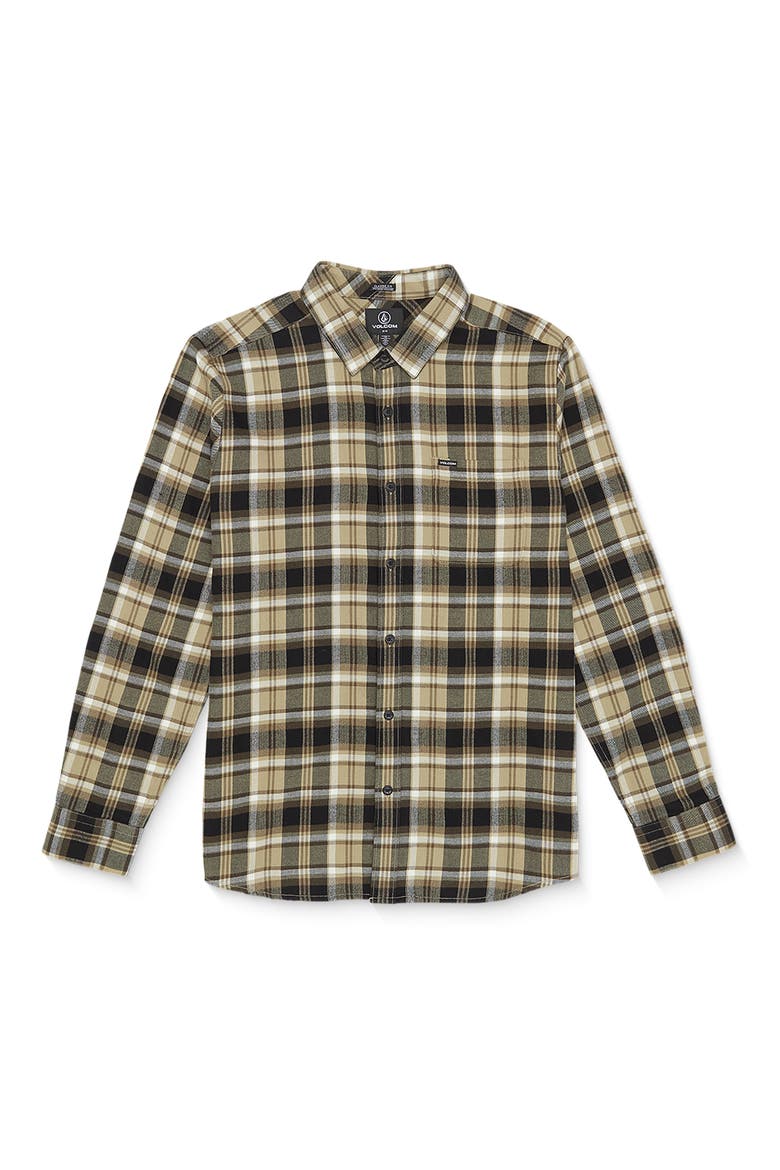 Caden Plaid Button-Up Shirt, Main, color, KHAKI