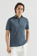 Brunello Cucinelli Virgin wool, silk and cotton piqué polo shirt with spread collar