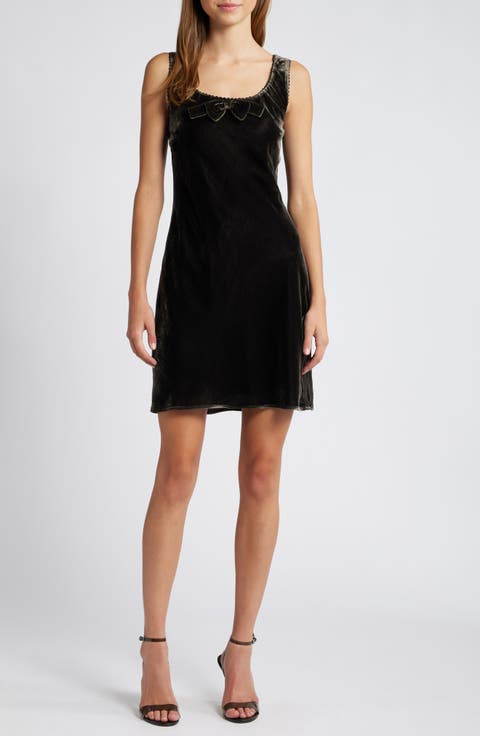 Bow Detail Velvet Minidress