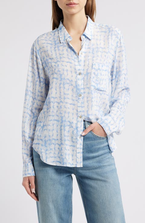 Josephine Tie Dye Dot Print Button-Up Shirt