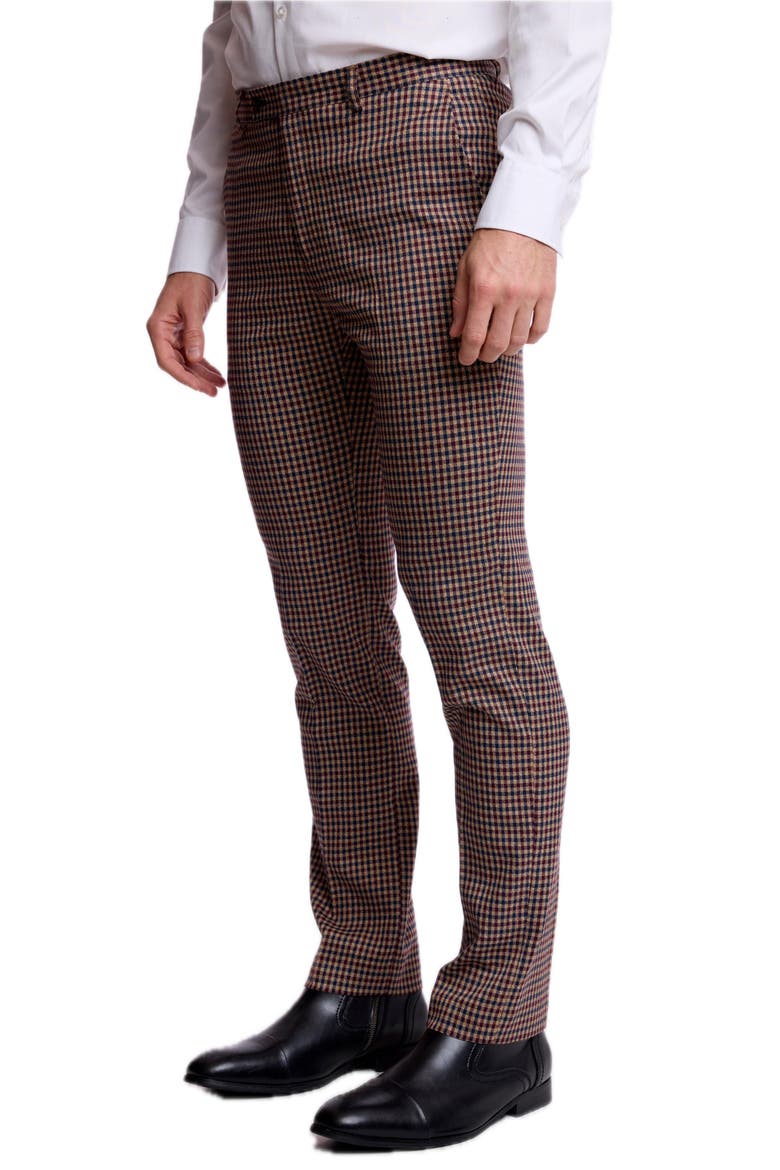Downing Slim Fit Gingham Check Stretch Pants, Alternate, color, BURGUNDY NAVY TAN FALL GINGHAM