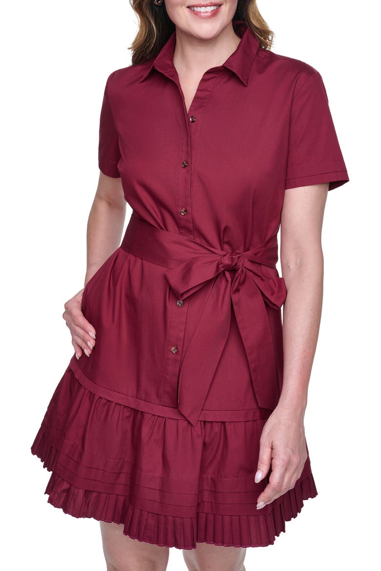 Short Sleeve Cotton Shirtdress, Alternate, color, MULBERRY