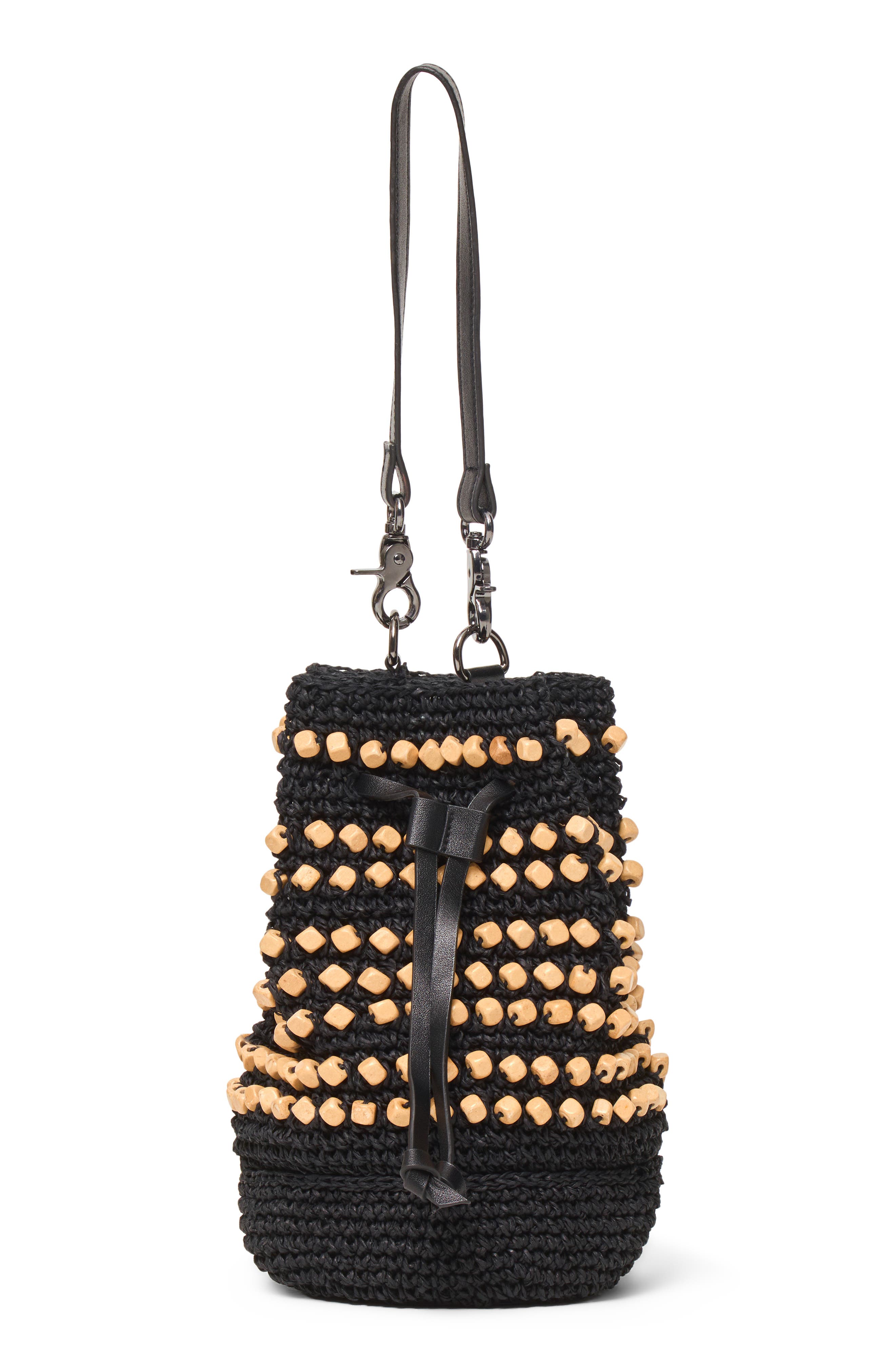 Hudson Beaded Paper Raffia Shoulder Bag, Main, color, BLACK