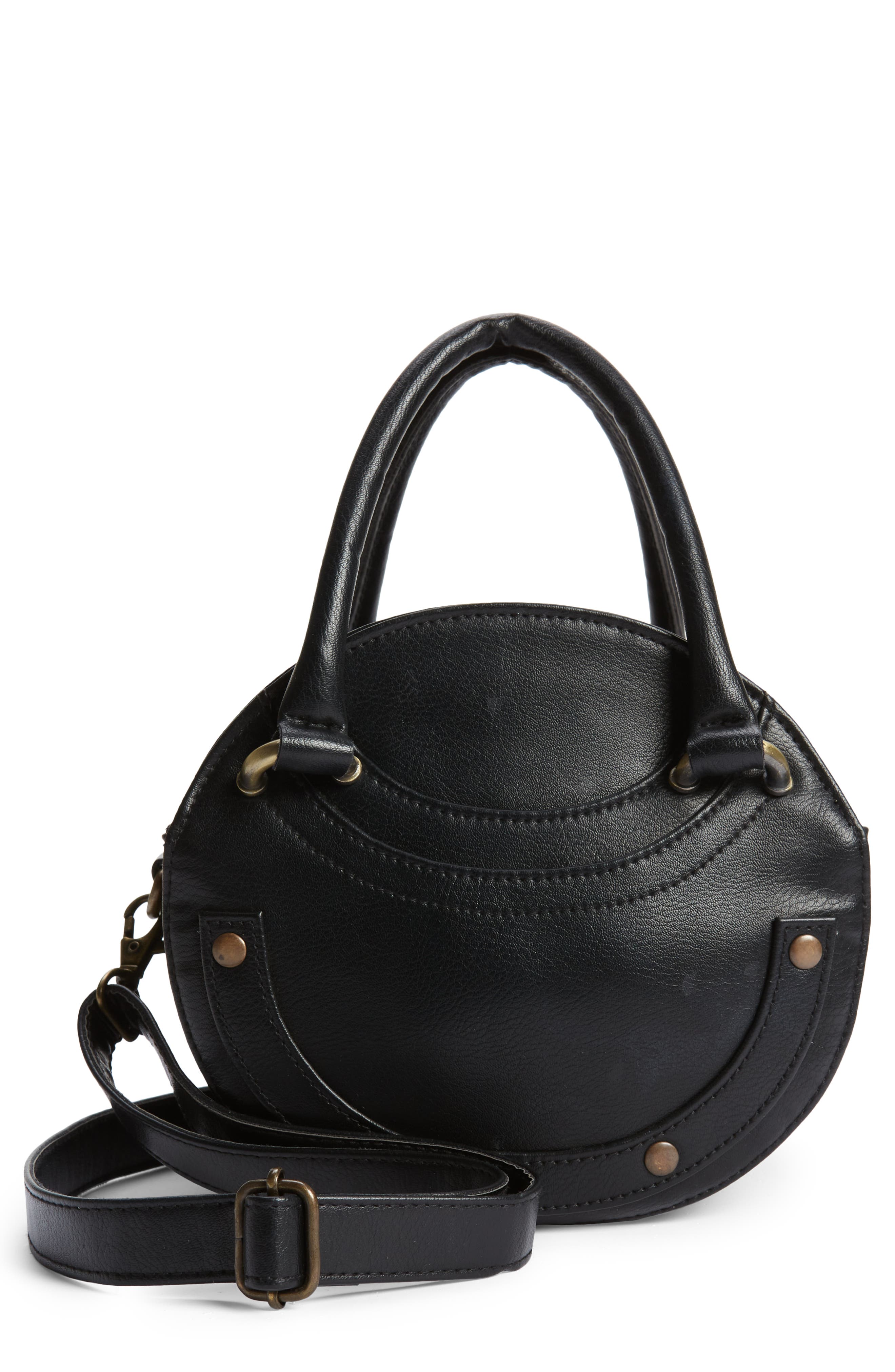 Faux Leather Round Crossbody Bag, Main, color, BLACK