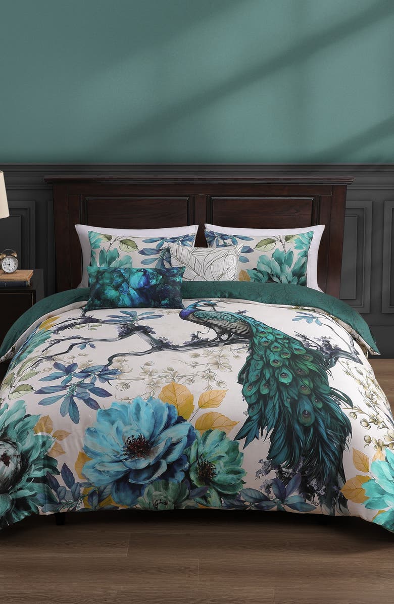 Bebejan Peacock Jardin Reversible Cotton Sateen Comforter Set, Alternate, color, 