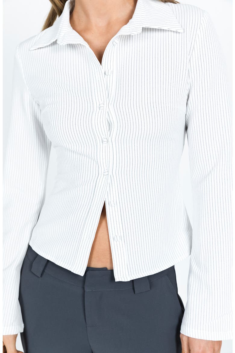 Anni Pinstripe Long Sleeve Button-Up Shirt, Alternate, color, WHITE