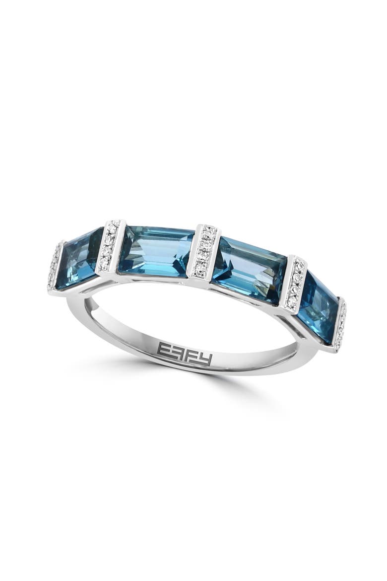 14K White Gold London Blue Topaz Diamond Bar Band Ring, Main, color, 14K Gold