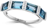 EFFY 14K White Gold London Blue Topaz Diamond Bar Band Ring