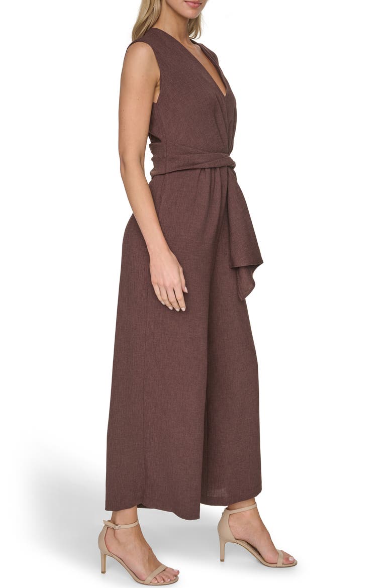 Twist Front Wide Leg Jumpsuit, Alternate, color, COFFEE BEAN