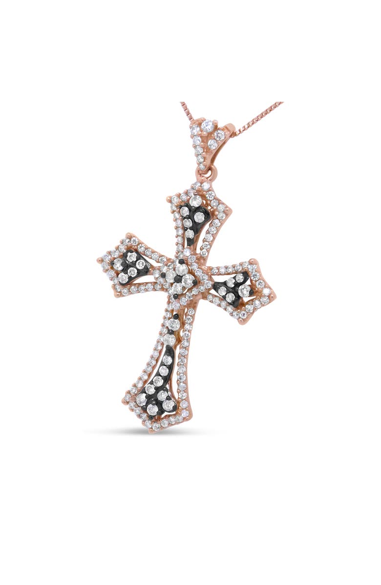 Haus of Brilliance 14K Rose Gold and Black Rhodium 1.0 Cttw Diamond St. James Budded Cross Pendant, Alternate, color, Pink