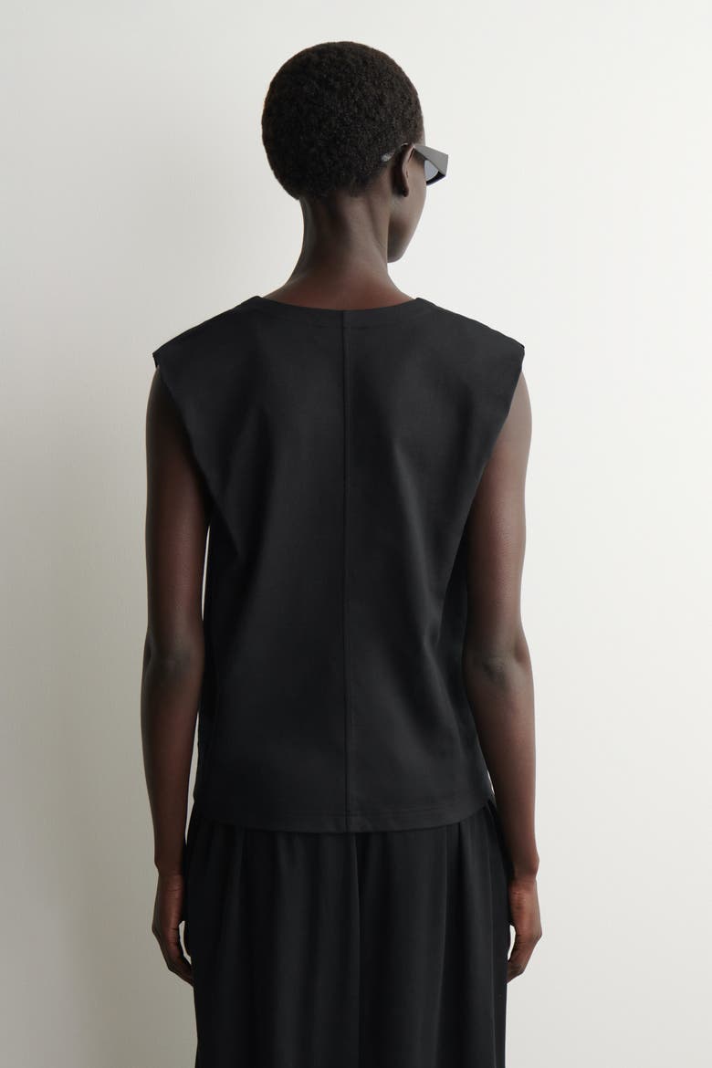 Folded-shoulder Cotton-jersey Tank Top, Alternate, color, BLACK