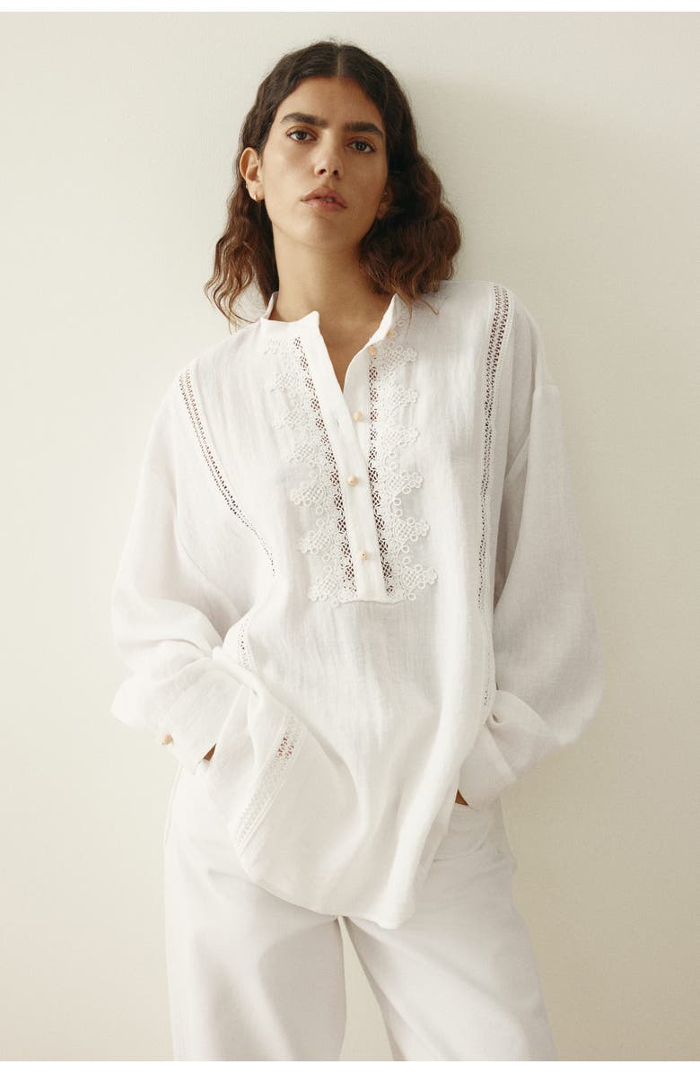 H&M Lace-trimmed Blouse, Alternate, color, White