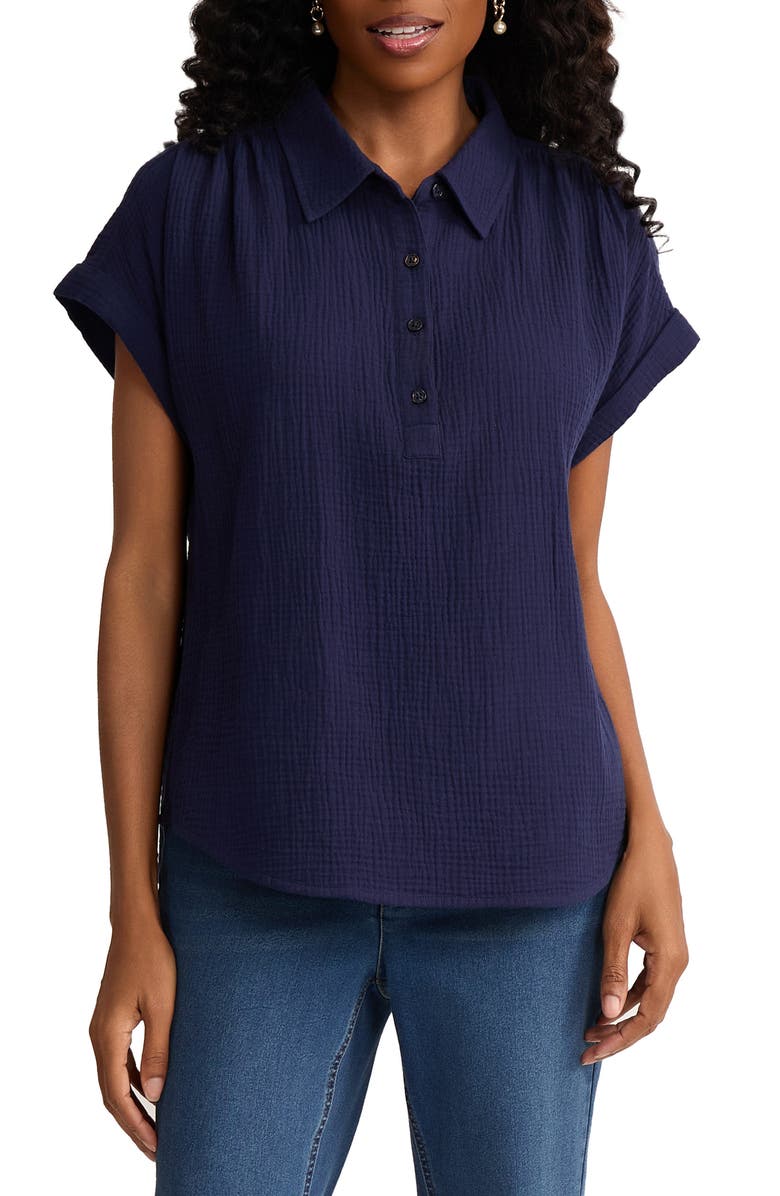Jones New York Gauze Top, Main, color, Pacific Navy
