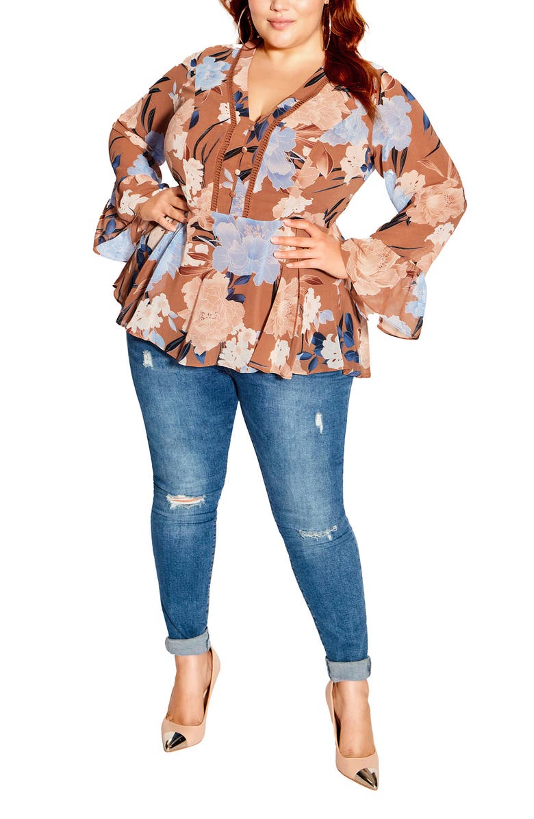 City Chic Caroline Floral V-Neck Tunic Top, Alternate, color,