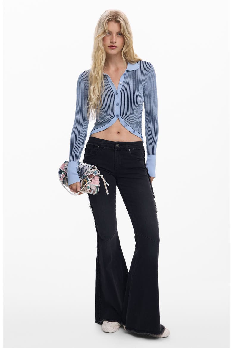 Frayed Low Rise Flare Jeans, Alternate, color, BLACK