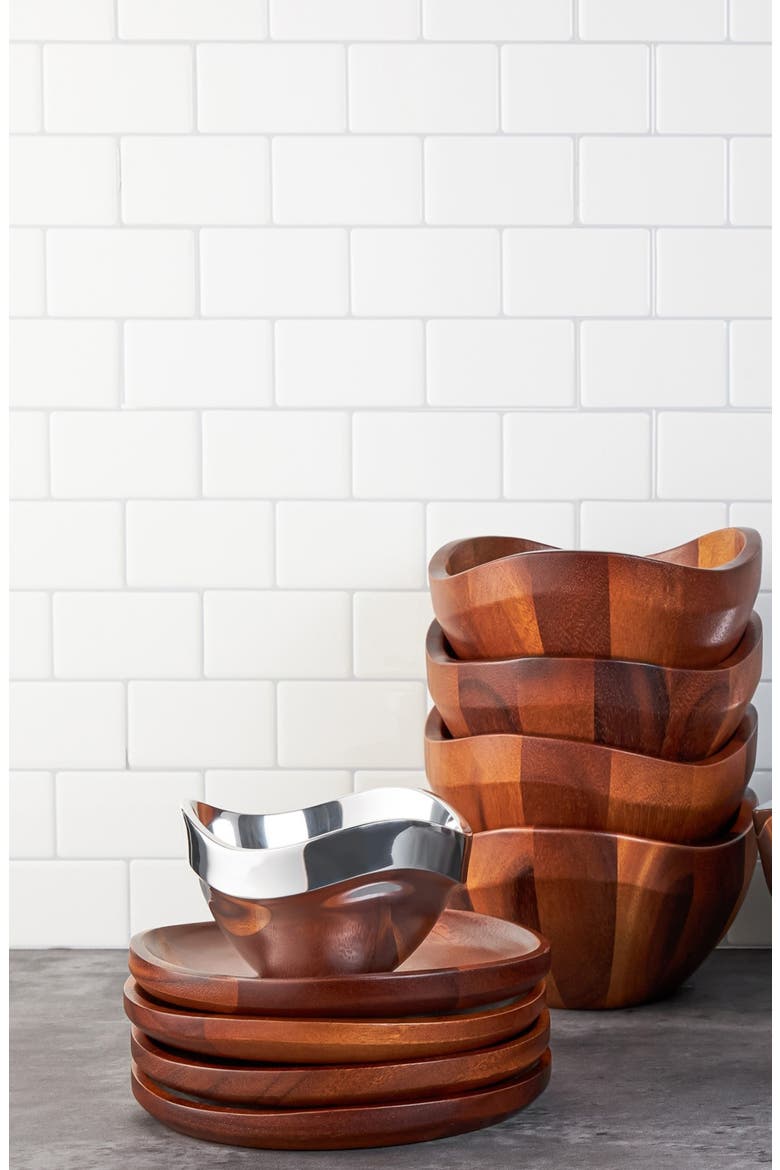 Billow Set of 4 Appetizer Plates, Alternate, color, BROWN