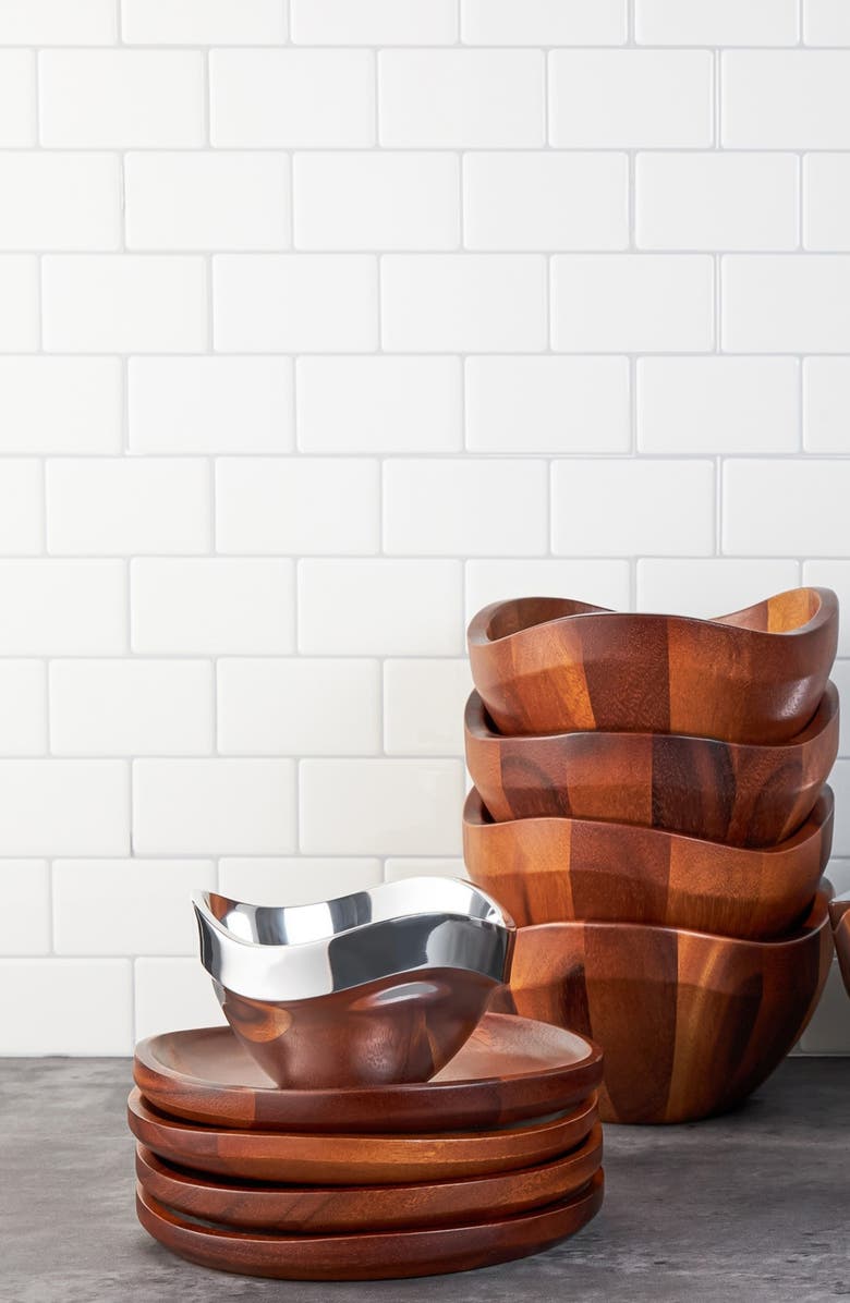 Nambé Billow Set of 4 Appetizer Plates, Alternate, color, Brown