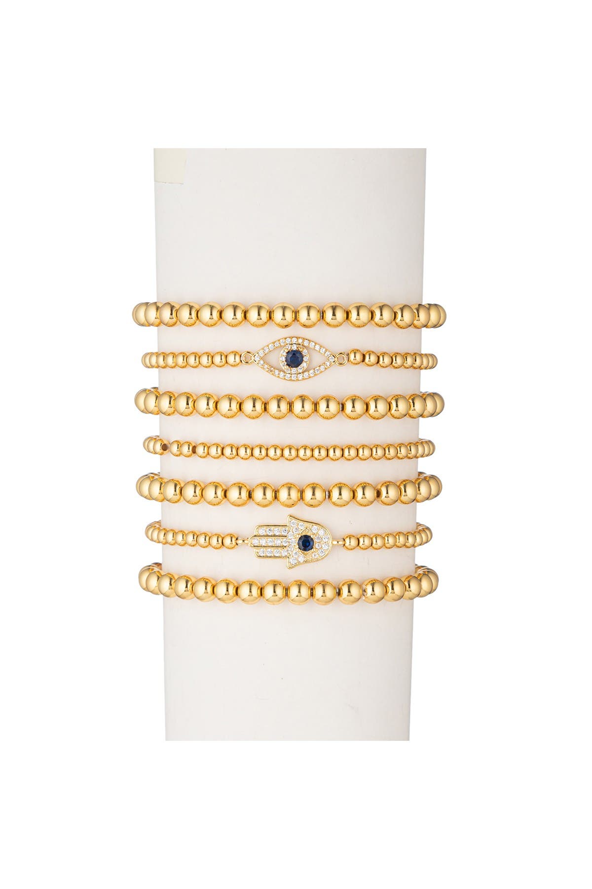 EYE CANDY LOS ANGELES Evil Eye Hamsa Titanium Gold Stretch Beaded Bracelets - Set of 7