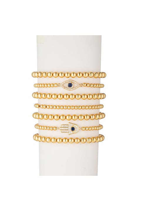 Evil Eye Hamsa Titanium Gold Stretch Beaded Bracelets - Set of 7
