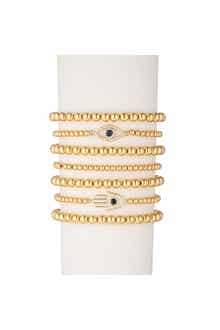 EYE CANDY LOS ANGELES Evil Eye Hamsa Titanium Gold Stretch Beaded Bracelets - Set of 7